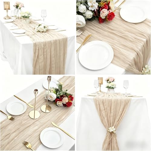 16 Pack Beige Cheesecloth Table Runner 35x120 Inch Boho Gauze Cheese Cloth Table Runners, 10 FT Long Rustic Sheer Beige Table Runner for Wedding Bridal Baby Shower Birthday Party Table Decorations - Image 6