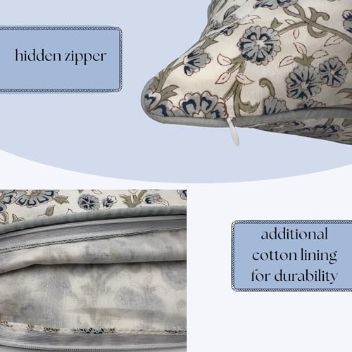 Floral Pillow Covers Blue Set of 2 Pillow Covers 20 x 20 inches Farmhouse Pillow Covers for Couch Bed Bedroom Living Throw Pillow Covers Boho Decorative Pillow Home Decor for Spring - Image 4