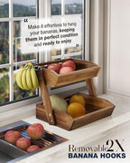 2-Tier Acacia Wood Fruit Stand for Kitchen Countertop Storage - Image 3