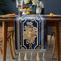 Embroidery Luxury Table Runner, Long Blue Dining Table Runner, Elegant Jacquard Dresser Scarf with Multi-Tassels for Dining Room Party Banquet Table Decor, 13x63inch by auons