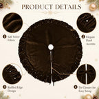 Christmas Tree Skirt, Dark Brown Velvet with Ruffled Pearl Trim, 60 Inch - Image 5