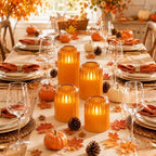 Fall Decorations for Home, Orange Glass Flameless Candles with Remote & Timer, Set of 4 Real Wax LED Pillar Candles with Dancing Flickering Flame, 3" x 4"/5", Halloween Thanksgiving Christmas Decor - Image 2