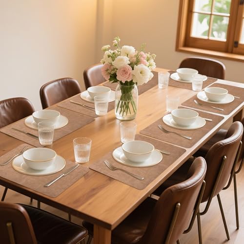 Maxpearl Faux Leather Placemats Set of 8, Easy to Clean, Brown - Image 2