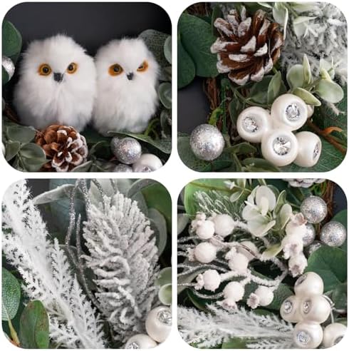 Winter Wreath for Front Door, 24 Inch Christmas Wreath with Owl Decor, Pine Cones, and Evergreen Greenery, Festive Winter Door Decor, Artificial Holiday Farmhouse Rustic Wreath - Image 2