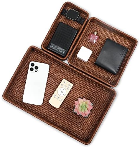YANGQIHOME Rattan Serving Tray Set of 3, Rectangular Woven Tray, Natural Wicker Decorative Serving Tray, CoffeeTabletop Vanity Organizer, Bathroom Kitchen Counter,Dark Brown - Image 6