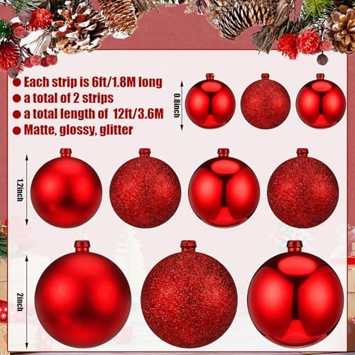 2 Pcs 6 ft Christmas Ball Ornament Garland, Mixed Red - Image 2