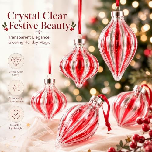 Civaner 9 Pcs Vintage Neutral Christmas Ball Ornaments, Red and Clear - Image 5