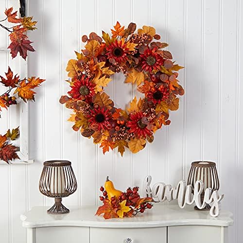 Nearly Natural 30 in Artificial Fall Sunflower Wreath for Front Door Decor - Image 4