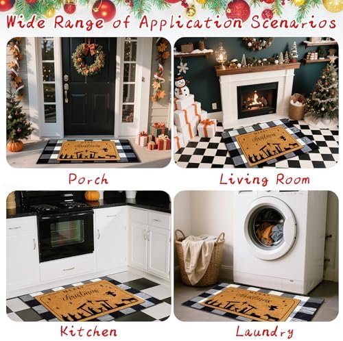 2 Pcs Merry Christmas Doormat, Nativity Scene Door Mat Christmas Non Slip Coir Mats Floor Striped Rug Layering Doormats Seasonal for Xmas Winter Doormats Front Porch Entryway Decor 24” x 32" - Image 7