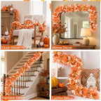 2Pcs 6 FT Fall Garland for Mantel, Autumn Garland with Pumpkin Ribbon & Berries, Thanksgiving Vine for Table Centerpiece, Fall Party Decor for Fireplace & Modern Farmhouse - Image 5