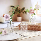Honeydak Set of 24 Plastic Mini Bud Vases, Vintage Clear Decorative Vases Bulk for Table Centerpieces, Wedding Reception, Baby Shower, Home Decor, Housewarming Gift(Geo-Diamond) by Honeydak