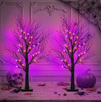 [Timer] 2 Pack Halloween Decorations Indoor, 24 Inch Lighted Black Halloween Tree with 24 Orange & Purple Lights, USB or Battery Powered Spooky Tabletop Tree for Home, Party, Fireplace & Holiday Decor - Image 4