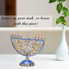Matashi Hand Painted Blue Enamel Pomegranate Design Menorah Candelabra - Image 5