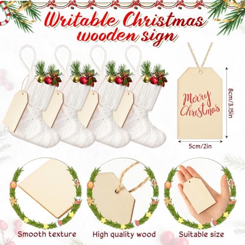 Suhine 36 Set Mini Christmas Knitted Stockings 6'' Neutral Christmas Stocking Rustic Modern Farmhouse Xmas Tree Decor with Wooden DIY Tags Gifts Bulk for Holiday Mantel Party Favor(White) - Image 3