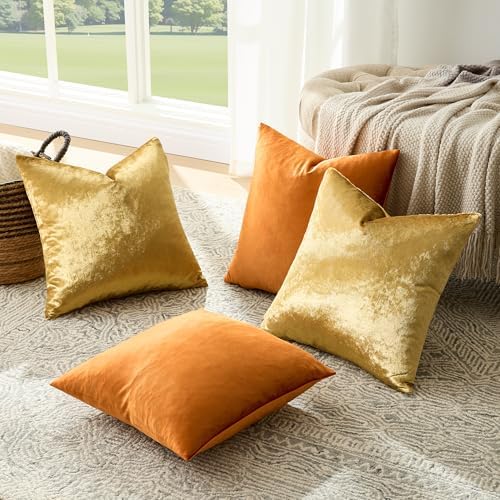 GIGIZAZA Pack of 4 Decorative Velvet Pillow Covers 18x18 Orange Gold - Image 7