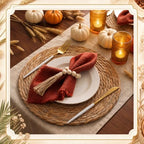 Fanfanwin Set of 6 Boho Woven Placemats with Rust Red Napkins, 13 in - Image 4