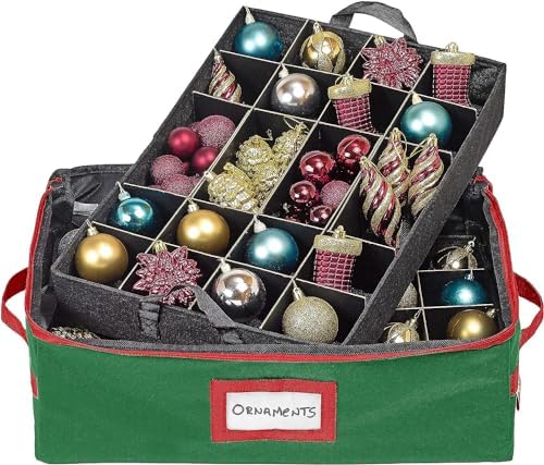 HOLDN’ STORAGE Christmas Ornament Storage Box with Dividers - Fits 48-3” Ornaments, 2 Removable Trays, Durable & Space-Saving, Clear Top Lid, Fits Underbed, Green - Image 2