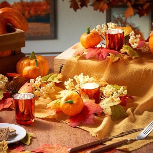 Umigy 6 Set Fall Candle Holders Glass Votive, Maple Leaf, Classic Color - Image 6