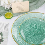 Rubtlamp 175 Pcs Green Plastic Plates Dinnerware Set (25 Guests), Hammered Plates Sets, Green Plastic Party Plates Set include 50 Disposable Plates Set, 75 Gold Plastic Silverware, 25 Cups 25 Napkins - Image 3