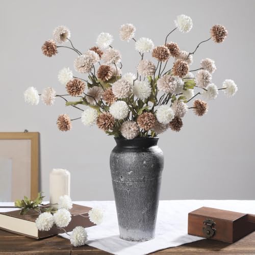 DuHouse 9pcs Artificial Flowers Faux Silk Pompon Mum Chrysanthemum Ball - Image 4