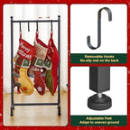 ELYKEN Christmas Stocking Holder Stand for Floor, Free Standing Stocking Rack with 4 Removable Hooks, Heavy Duty Metal Small Xmas Stocking Stand with Adjustable Feet, Black - Image 5