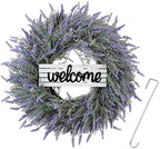 24 Inch Spring Wreaths for Front Door, Artificial Lavender Wreath with Welcome Sign and Hanger, Purple, for Spring, Summer, Autumn, Winter, Indoors, Outdoors, Corridors, Offices - Image 2