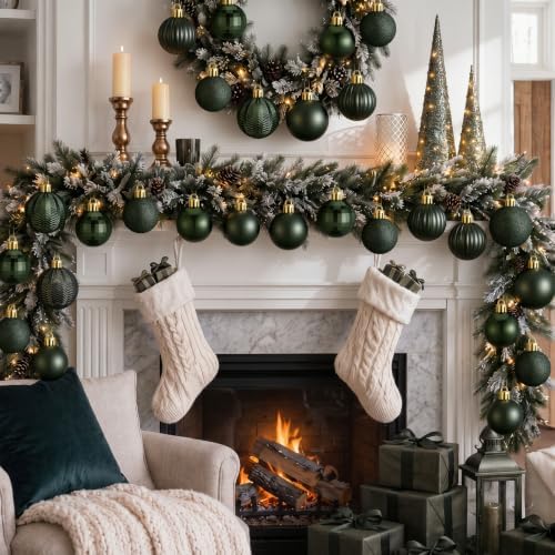 Lunmon 64 Pcs Dark Green Christmas Ball Ornaments Forest Green Xmas Baubles - Image 6