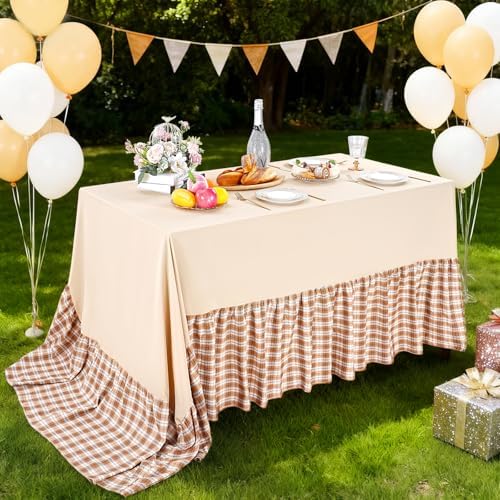Fanqisi Brown Ruffle Table Cloth Fall Tablecloth - 80 x 120 Inch Polyester Tablecloths Rectangle Thanksgiving Table Cover for Birthday Wedding Picnic Christmas Party Decoration - Image 2
