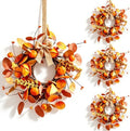 4 Pcs Small Fall Hanging Wreaths with Artificial Autumn Eucalyptus Leaves Mini Pumpkins Berry Clusters Burlap Ribbon Mini Cabinet Wreath for Home Kitchen Farmhouse Thanksgiving Harvest Party Decor by Unknown
