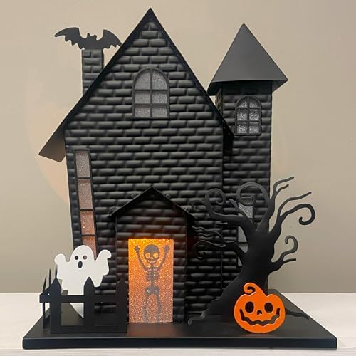 Haute Decor Halloween Haunted House with Bat Projection - Unique Lighted Black Metal Haunted House for Tabletop Halloween Decoration - Image 5