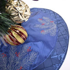 X.Sem Large Pine Branches Berry Embroidered Faux Silk Christmas Tree Skirt with Pintuck Border 50'' Blue (50 inch) - Image 6