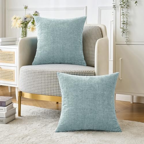 MIULEE Soft Chenille Euro Throw Pillow Covers Light Blue 24x24 Pack of 2 - Image 5