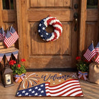Tingjoo 2 Pcs 4th of July Door Mat and Patriotic Wreath for Front Door - Image 6