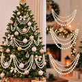 12 Pcs Christmas Tree Bead Garland, 3 Tier Hanging, Ivory Gold, Pearl by Hungdao