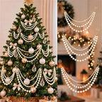 12 Pcs Christmas Tree Bead Garland, 3 Tier Hanging, Ivory Gold, Pearl by Hungdao