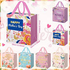 Wesnoy 48 Pcs Happy Mother's Day Tote Gift Bags with Handles Bulk Floral Non Woven Mom Candy Bags Reusable for Gift Wrapping Happy Mother's Day Goody Shopping Party Favor, 11.4 x 10.6 x 4.7 Inch - Image 2