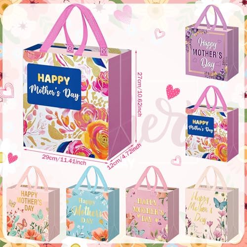 Wesnoy 48 Pcs Happy Mother's Day Tote Gift Bags with Handles Bulk Floral Non Woven Mom Candy Bags Reusable for Gift Wrapping Happy Mother's Day Goody Shopping Party Favor, 11.4 x 10.6 x 4.7 Inch - Image 2