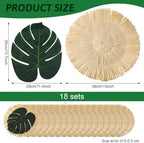 36pcs Luau Placemats and Palm Placemat, Round Luau Fringe Place Mats Tropical Palm Leaf Place Mats Bulk Summer Hawaiian Plate Chargers Table Placemats Tropical Party Supplies - Image 2