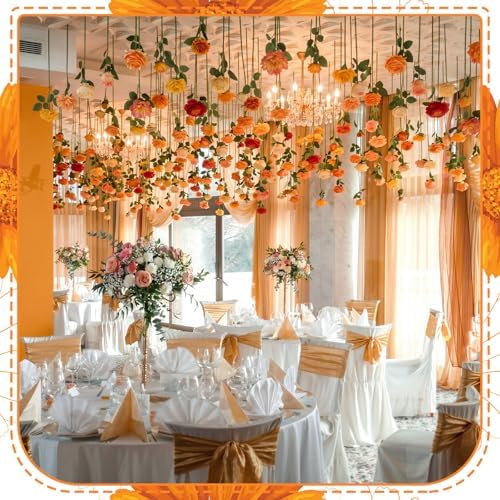 Lyrow 60 Pack Burnt Orange Rose Hanging Garland Artificial Flowers Ceiling - Image 4