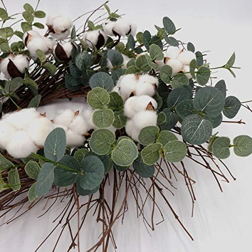 Idyllic 20 Inches Green Wreath with Cotton, Spring and Summer Wreath for Farmhouse, Indoor Decor - Image 3
