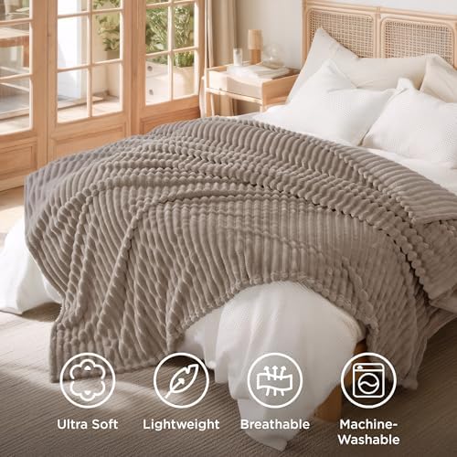 Bedsure Full Size Fleece Blankets for Bed Light Brown 84"x90" - Image 5