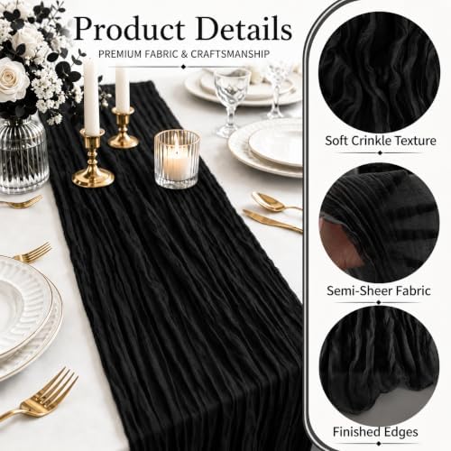 24 Pack Black Cheesecloth Table Runner 17 x 108 Inch Gauze Table Runners - Image 2