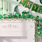 2 Pcs 6 Ft St Patrick's Day Garland with Light, Lighted Shamrock Garlands, Green Colored Wooden Shamrock and Berry Clover for St Patrick's Day Decor - Image 2