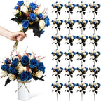 Hotop 24 Pcs Artificial Flowers Centerpiece for Tables 13 in, Dark Blue by Hotop