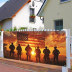 13x6 ft Patriotic Silhouette Garage Door Banner - Saluting Figures with American Flag Backdrop, Hanging Garage Decorations - for Memorial Day Veterans Day Tribute, Military Honor Outdoor Wall Sign - Image 5