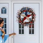 22IN Artifical Patriotic Wreath 4 of July Wreath with Berry, Star for Front Door Wall Decor Indoor Outdoor - Image 2