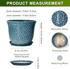 Ceramic Plant Pots - 12 Inch Pots for Plants Indoor Outdoor, Large Round Planter with Drainage Hole and Saucer, Modern Decorative Planters, Garden House Decor, House Warming Gifts, Blue - Image 2