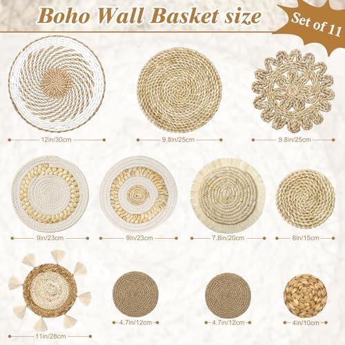 Set of 11 Boho Wall Basket Decor Wicker Woven Wall Basket Decoration - Image 3