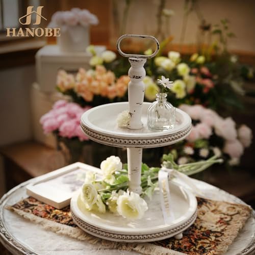 Hanobe 2 Tiered Decorative Trays Stand Boho Coffee Table Decor - Image 2