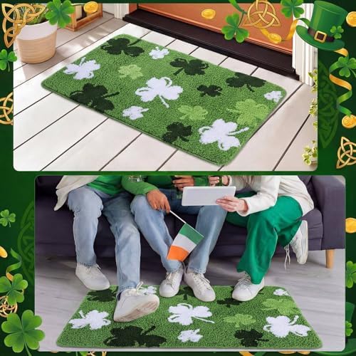 Capoda St. Patrick's Day Bathroom Rug 20 x 30 Inch Green White Shamrock Door Mat Non-Slip Washable Soft Irish Clover Welcome Floor Mat for Indoor Outdoor Home Kitchen Bathroom Decor(1 Pcs, Shamrock) - Image 4